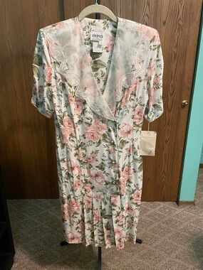 Vintage Floral Midi Dress in Pink and Green